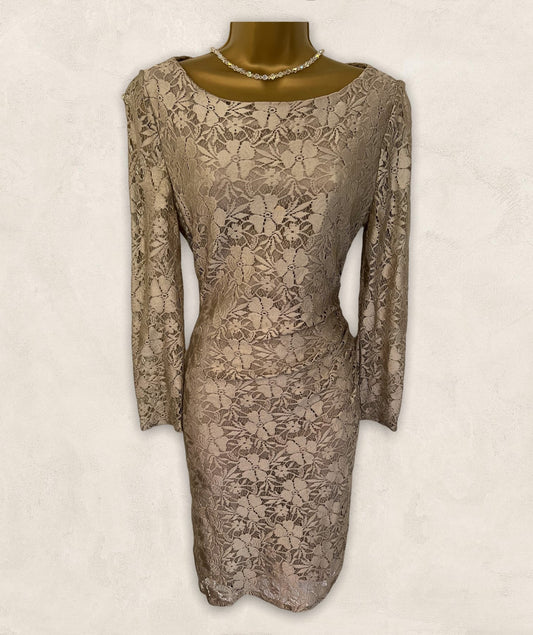 Reiss Donatella Champagne Lace Bodycon Dress UK 10 RRP £189 Timeless Fashions