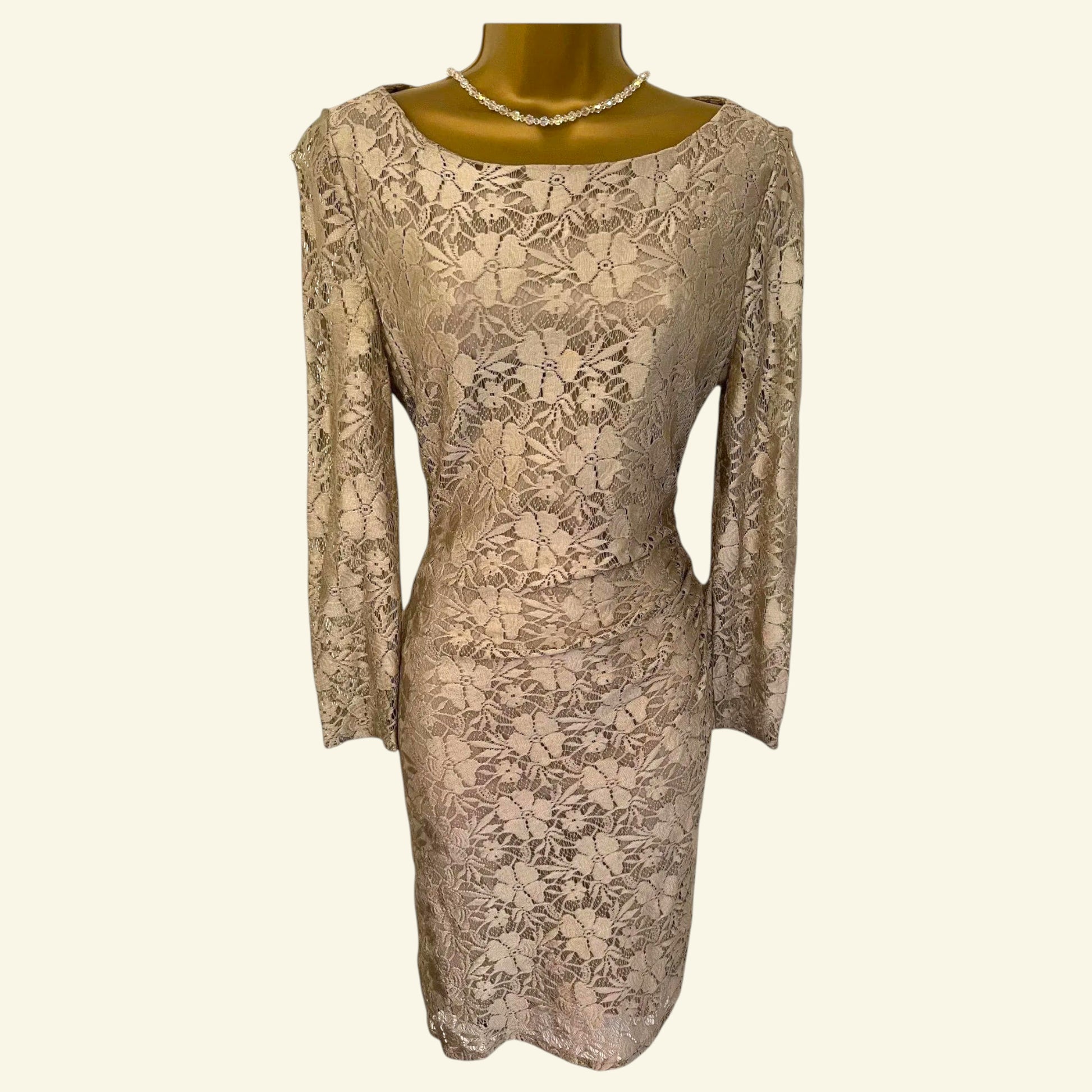 Reiss Donatella Champagne Lace Bodycon Dress UK 10 - Timelessfashions