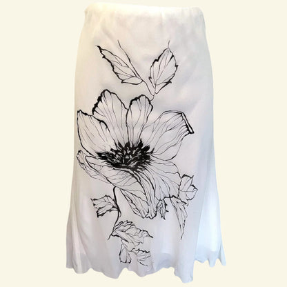Valentino Jeans Women's White & Black Floral Chiffon Skirt UK 14 EU 42 US 10 it 46 - Timelessfashions