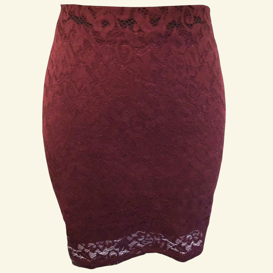 Pull & Bear Burgundy Ladies Lace Stretch Mini Skirt Size M UK 8 US 4 EU 36 - Timelessfashions