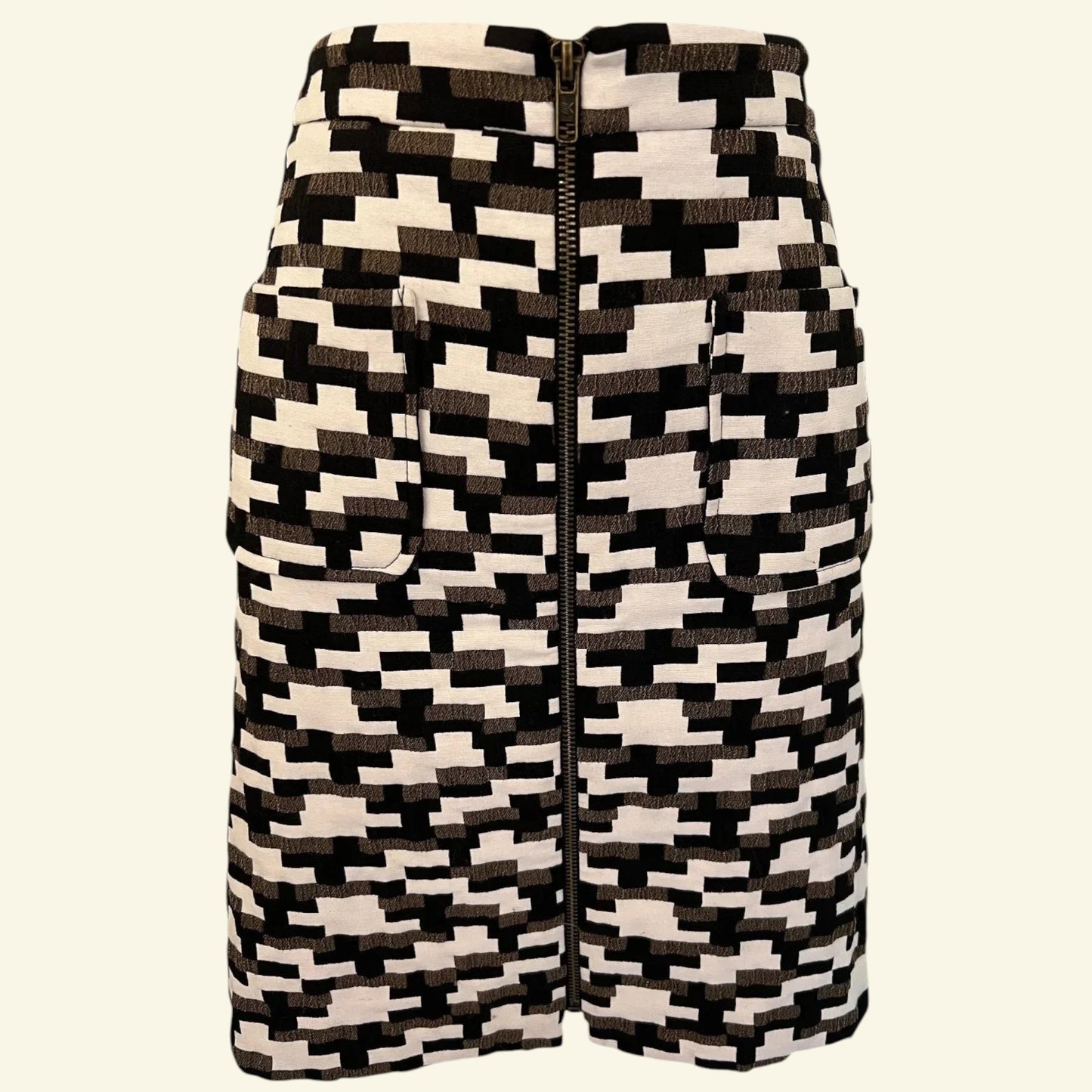 Phase Eight Ivory, Brown & Black Mini Skirt UK 12 US 8 EU 40 - Timelessfashions