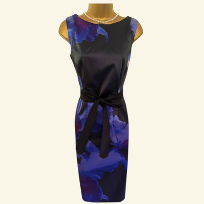 Coast Black & Blue Floral Satin Sleeveless Dress UK 10 US 6 EU 38 - Timelessfashions