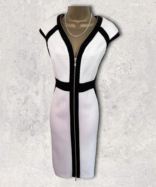 Frank Lyman Black & White Stretch Bodycon Dress UK 12 US 8 EU 40 BNWT Timeless Fashions
