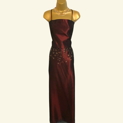 LaundryBy Shelli Segal Long Claret Satin Skirt & Backless Bodice UK 10 UK 6 EU 38 - Timelessfashions