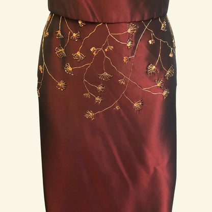 LaundryBy Shelli Segal Long Claret Satin Skirt & Backless Bodice UK 10 UK 6 EU 38 - Timelessfashions