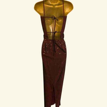 LaundryBy Shelli Segal Long Claret Satin Skirt & Backless Bodice UK 10 UK 6 EU 38 - Timelessfashions