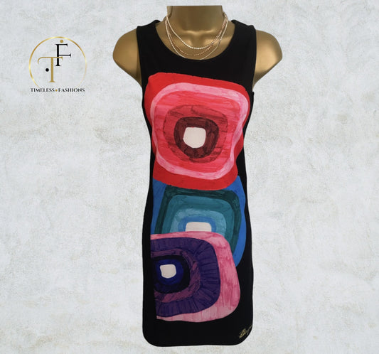 Desigual Rhina Women's Black/Multi Coloured Geometric Mini Dress UK 10 US 6 EU 38 IT 42 Timeless Fashions