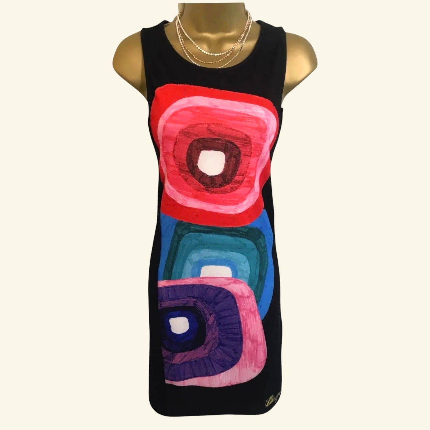 Desigual Rhina Women's Black/Multi Coloured Geometric Mini Dress UK 10 US 6 EU 38 IT 42 - Timelessfashions