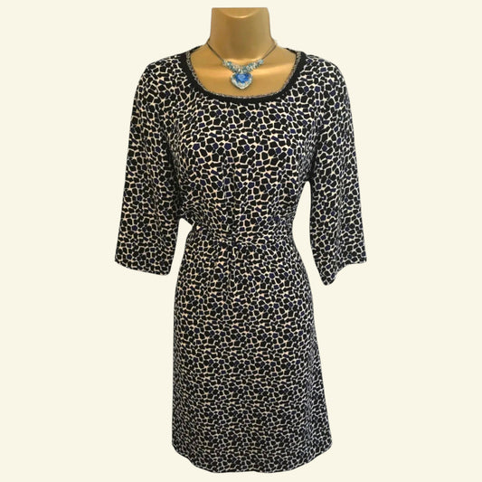 Avoca Anthology Blue & Black Geometric Print Shift Dress UK 8/10 US 4/6 EU 36/38 - Timelessfashions