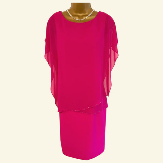 Michaela Louisa Hot Pink Chiffon Layered Dress UK 10 US 6 EU 3 - Timelessfashions