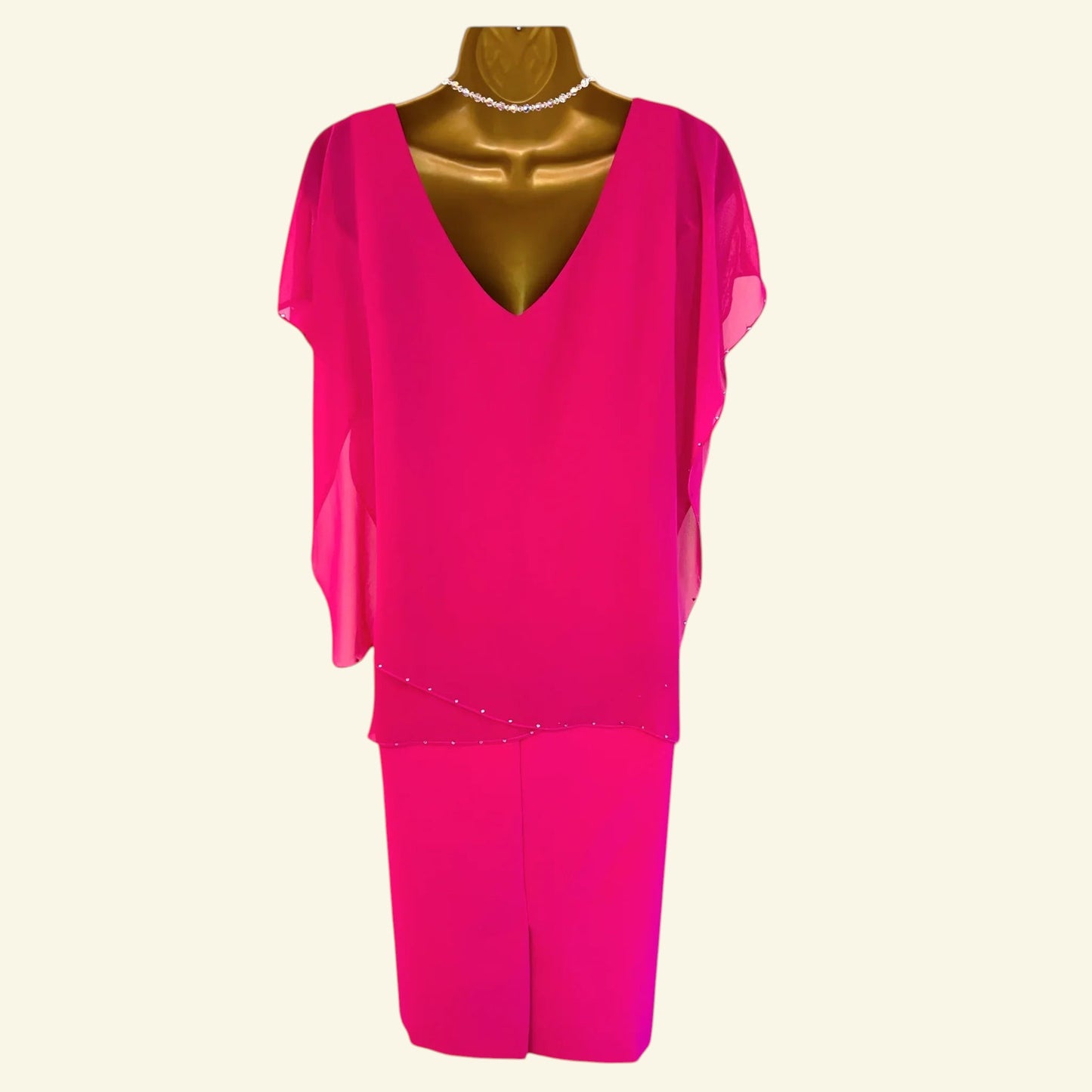 Michaela Louisa Hot Pink Chiffon Layered Dress UK 10 US 6 EU 3 - Timelessfashions