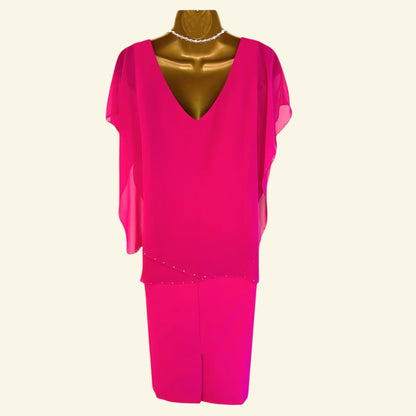 Michaela Louisa Hot Pink Chiffon Layered Dress UK 10 US 6 EU 3 - Timelessfashions