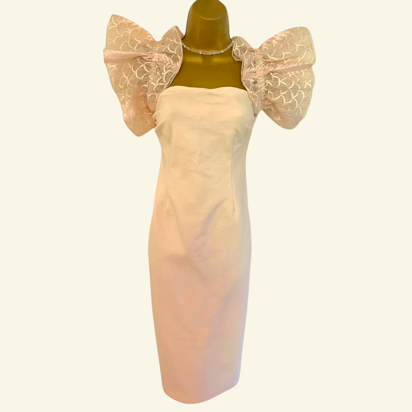Coast Blush Peach Off The Shoulder Sleeve Bodycon Stretch Dress UK 14 US 10 EU 42 - Timelessfashions