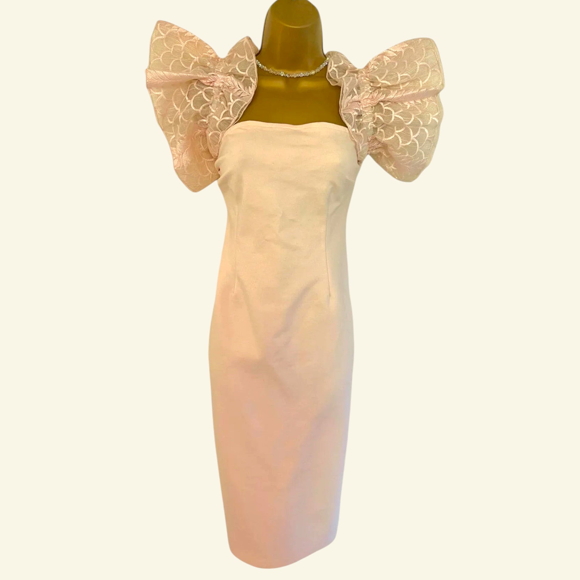 Coast Blush Peach Off The Shoulder Sleeve Bodycon Stretch Dress UK 14 US 10 EU 42 - Timelessfashions