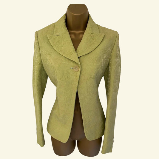 Karen Millen Lime Green Wool Mix Textured Shimmer Jacket UK 8 US 4 EU 36 - Timelessfashions