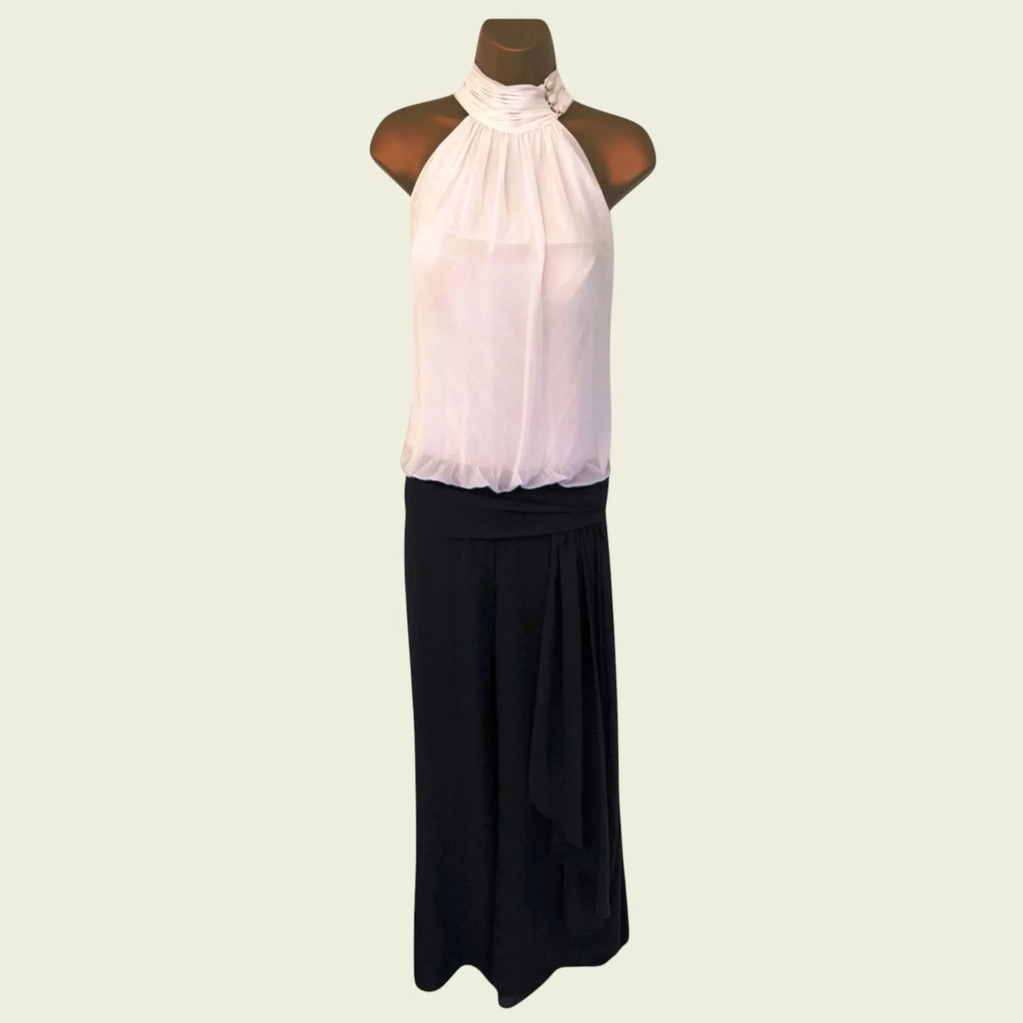 Amore Black & White Wide Leg Sleeveless Chiffon Jumpsuit UK 12 US 8 EU 40 - Timelessfashions