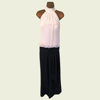 Amore Black & White Wide Leg Sleeveless Chiffon Jumpsuit UK 12 US 8 EU 40 - Timelessfashions