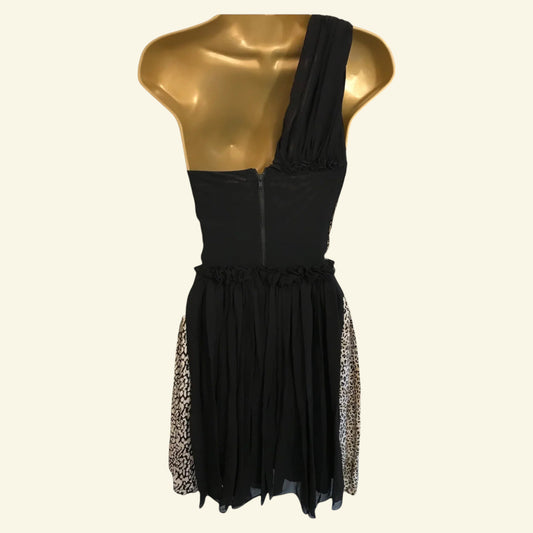 Reiss 1971 Myla Black Silk Leopard Print One Shoulder Dress UK 10 US 6 EU 38 BNWT RRP £189 - Timelessfashions