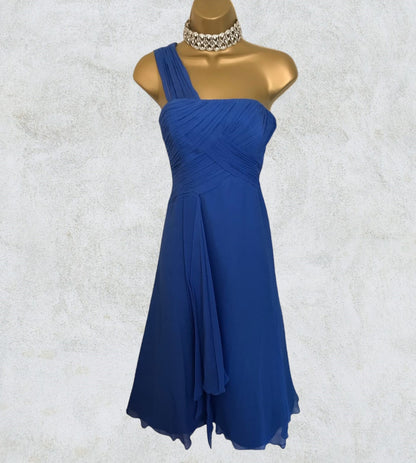 Monsoon Rhumba Blue One Shoulder Silk Dress UK 10 US 6 EU 38 Timeless Fashions