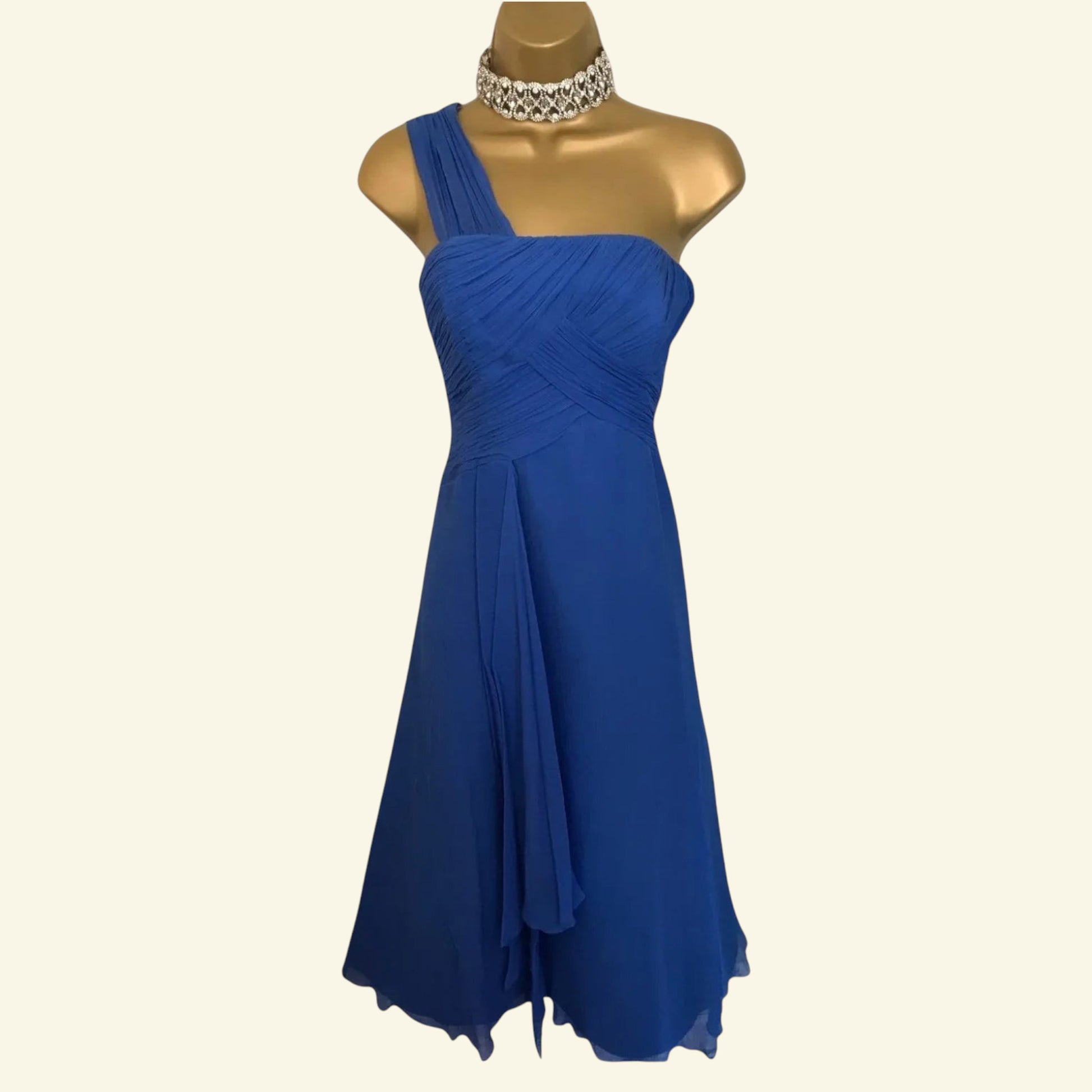 Monsoon Rhumba Blue One Shoulder Silk Dress UK 10 US 6 EU 38 - Timelessfashions
