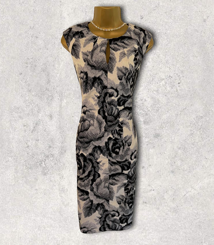 Phase Eight Black & White Mono Floral Stretch Bodycon Dress UK 10 US 6 EU 38 Timeless Fashions