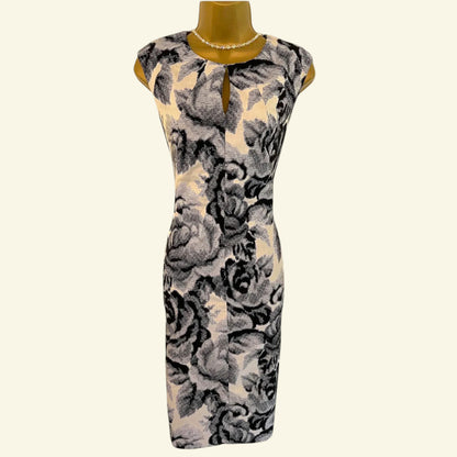 Phase Eight Black & White Mono Floral Stretch Bodycon Dress UK 10 US 6 EU 38 - Timelessfashions