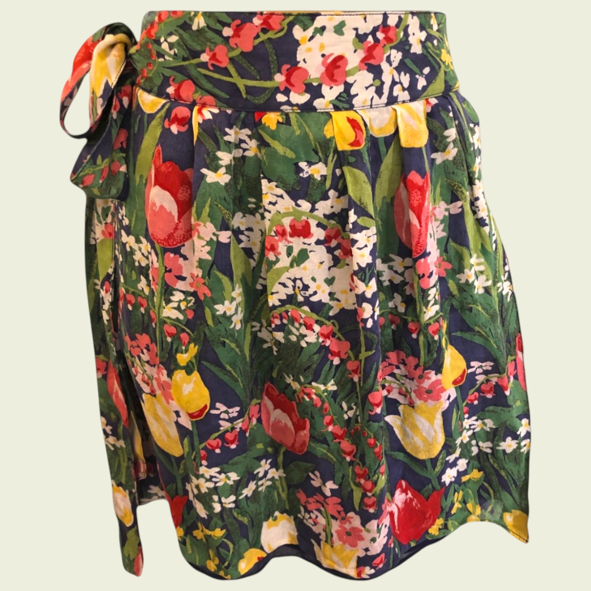 Floral patterned skirt with colorful design on a light background