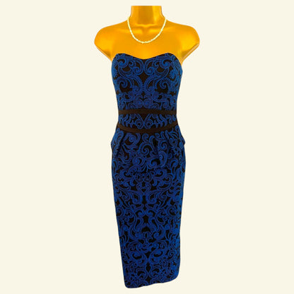 Karen Millen Royal Blue & Black Bodycon Peplum Midi Dress UK 8 US 4 EU 36 - Timelessfashions