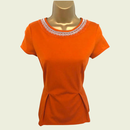 Banana Republic Womens Orange Embellished Pintuck Peplum Top UK 6 US 2 EU 34 - Timelessfashions