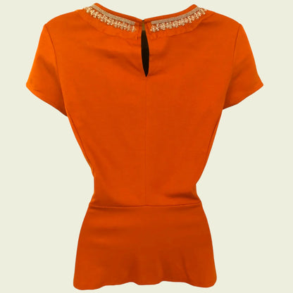 Banana Republic Womens Orange Embellished Pintuck Peplum Top UK 6 US 2 EU 34 - Timelessfashions