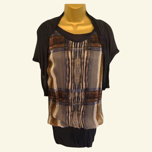 Yigal Azrouel Navy Blue Jersey & Silk Long Top UK 14 US 10 EU 42 - Timelessfashions