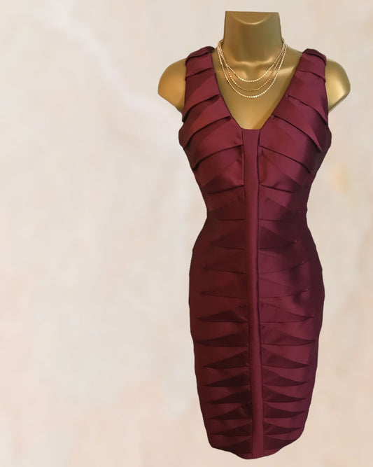 Veni Infantino for Ronald Joyce Women's Claret Satin Pencil Dress UK 8 US 4 EU 36 IT 40 Timeless Fashions