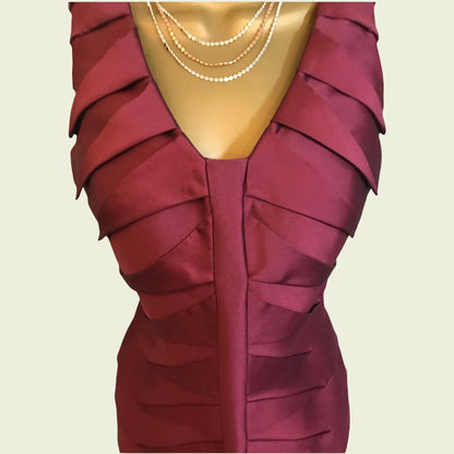 Veni Infantino for Ronald Joyce Women's Claret Satin Pencil Dress UK 8 US 4 EU 36 IT 40 - Timelessfashions