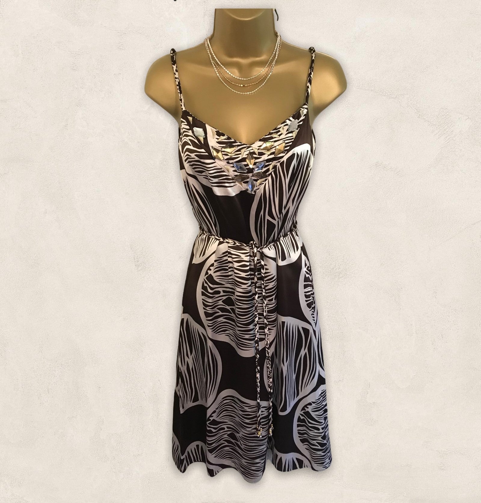 Monsoon Brown & Cream Silk Strappy Venus Dress UK 8 US 4 EU 36 Timeless Fashions