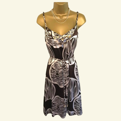 Monsoon Brown & Cream Silk Strappy Venus Dress UK 8 US 4 EU 36 - Timelessfashions
