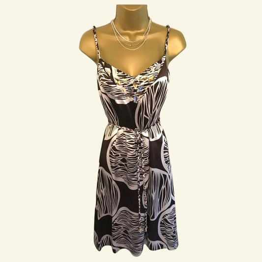 Monsoon Brown & Cream Silk Strappy Venus Dress UK 8 US 4 EU 36 - Timelessfashions