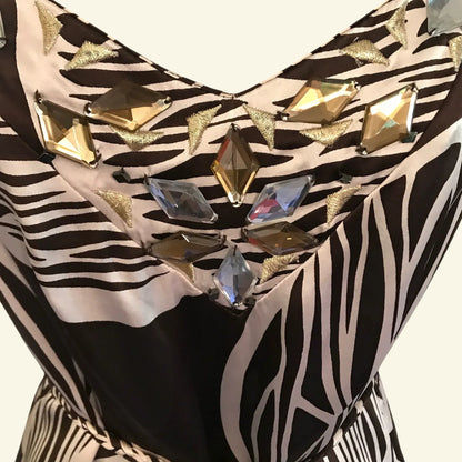 Monsoon Brown & Cream Silk Strappy Venus Dress UK 8 US 4 EU 36 - Timelessfashions