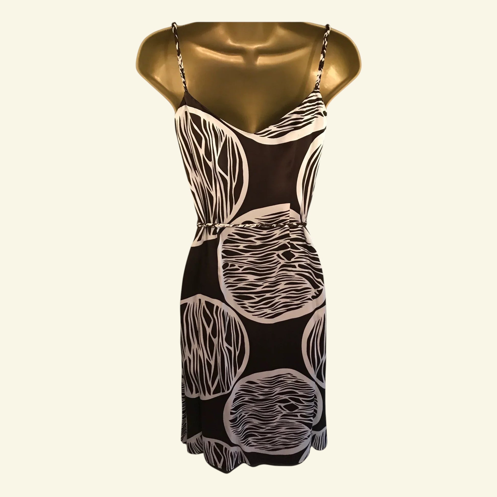 Monsoon Brown & Cream Silk Strappy Venus Dress UK 8 US 4 EU 36 - Timelessfashions