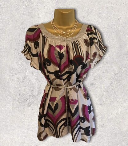 St-Martins Womens Grey & Pink Cap Sleeve Belted Silk Top Size M UK 12 US 8 EU 40 BNWT RRP £45.00 Timeless Fashions