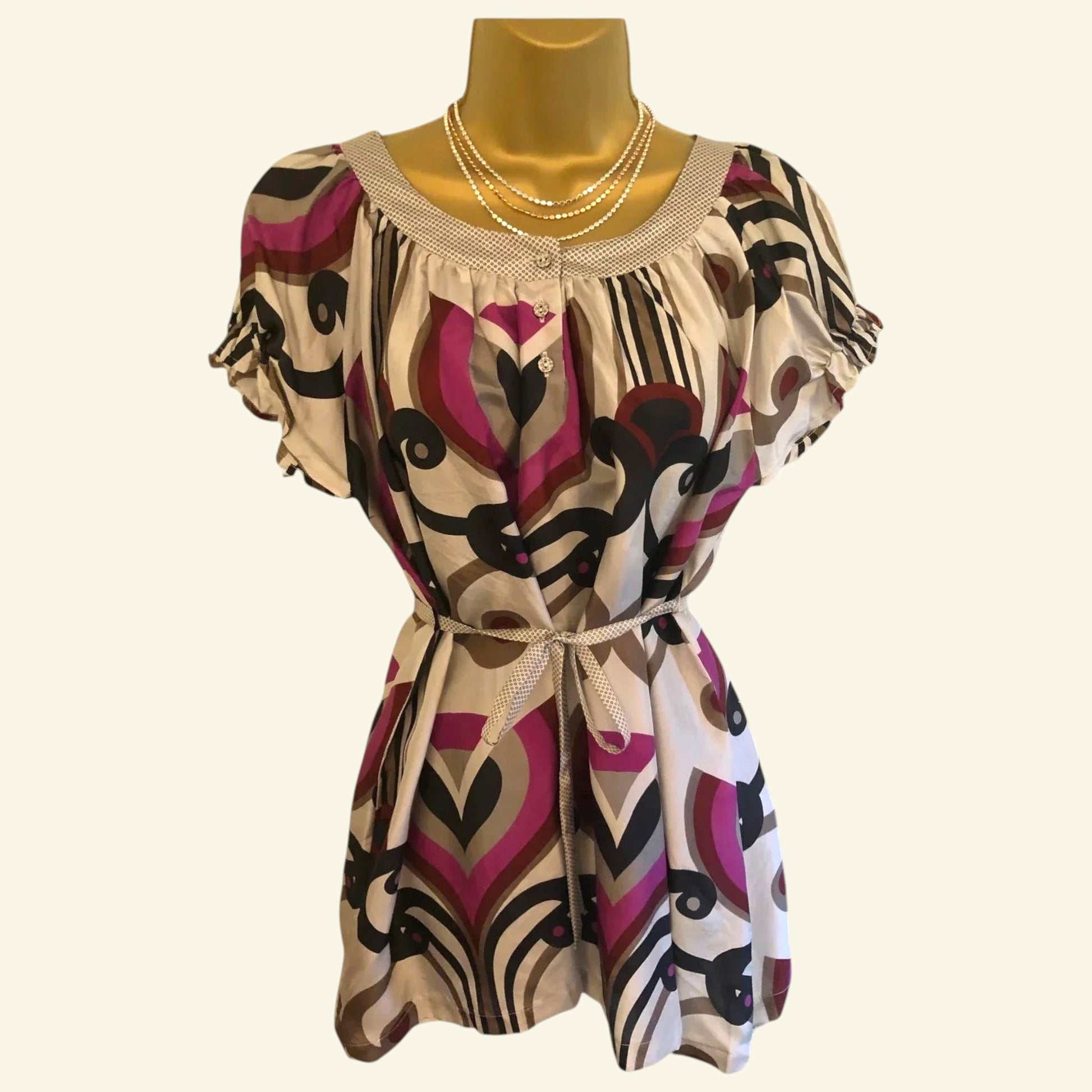 St-Martins Womens Grey & Pink Cap Sleeve Belted Silk Top Size M UK 12 US 8 EU 40 BNWT RRP £45.00 - Timelessfashions