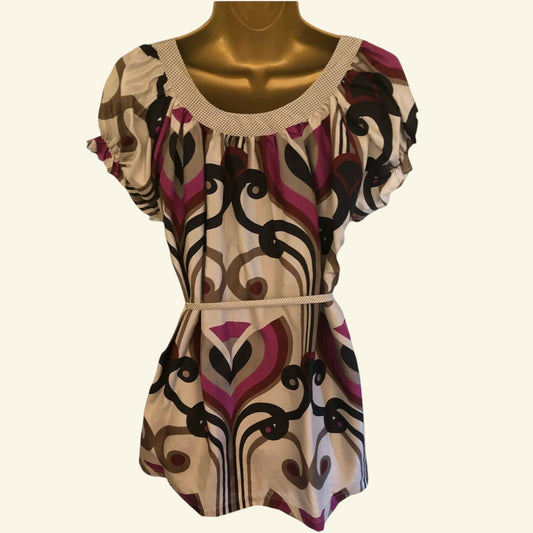 St-Martins Womens Grey & Pink Cap Sleeve Belted Silk Top Size M UK 12 US 8 EU 40 BNWT RRP £45.00 - Timelessfashions