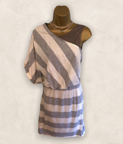 Yigal Azrouël Ivory & Grey Stripe Cotton & Wool Dress Size 0 UK 8 US 4 EU 36 Timeless Fashions
