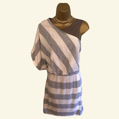 Yigal Azrouël Ivory & Grey Stripe Cotton & Wool Dress UK 8 US 4 EU 36 - Timelessfashions