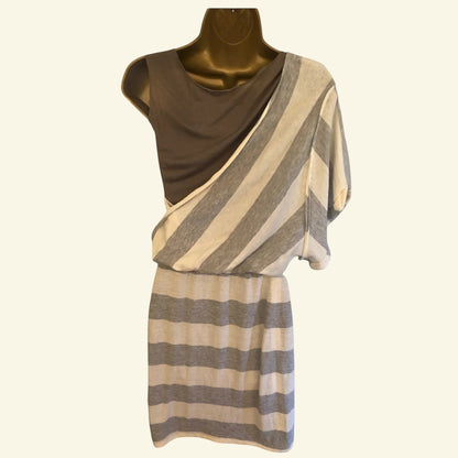 Yigal Azrouël Ivory & Grey Stripe Cotton & Wool Dress UK 8 US 4 EU 36 - Timelessfashions