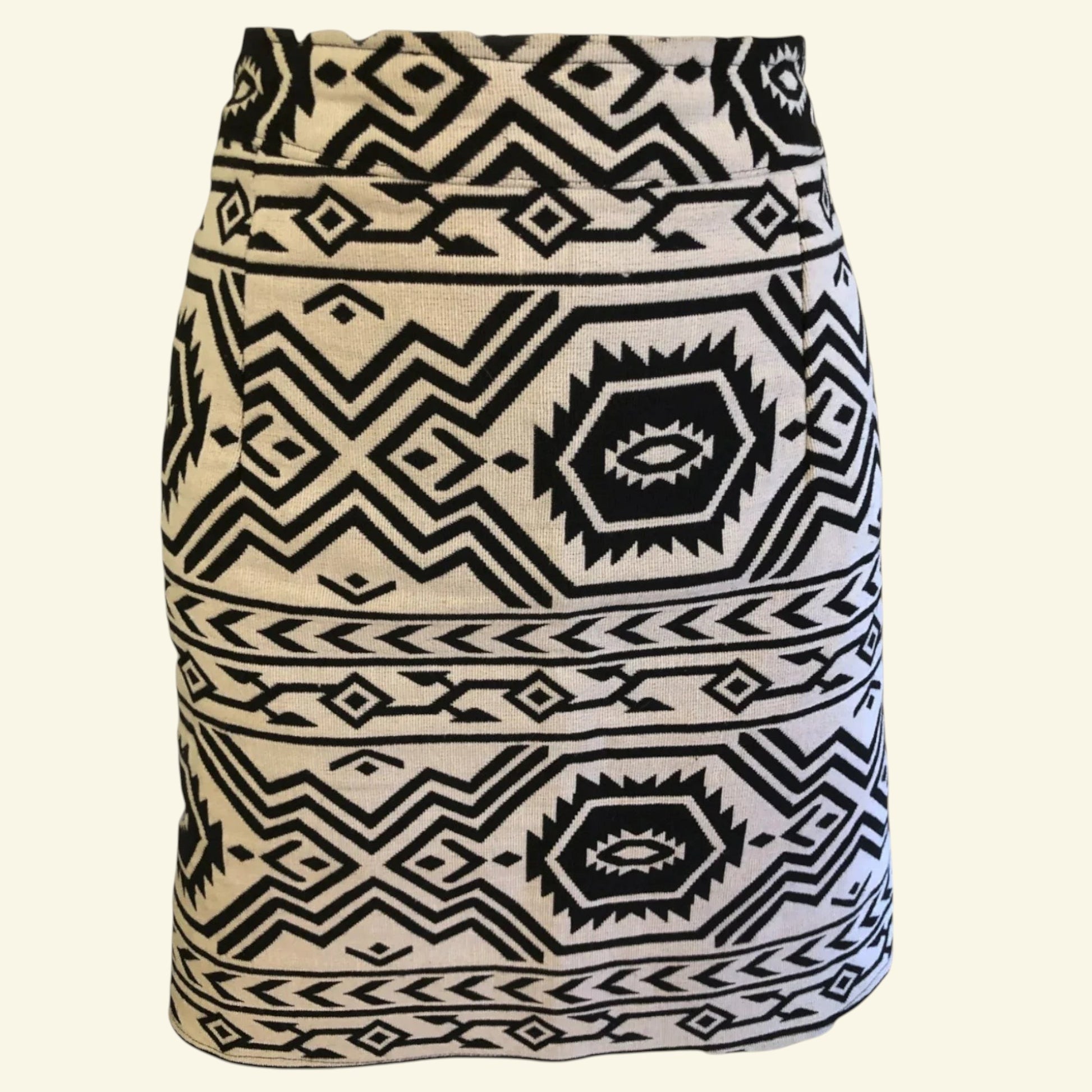 Anmol Black & White Aztec Print Cotton Mini Skirt UK 14 US 10 EU 42 - Timelessfashions