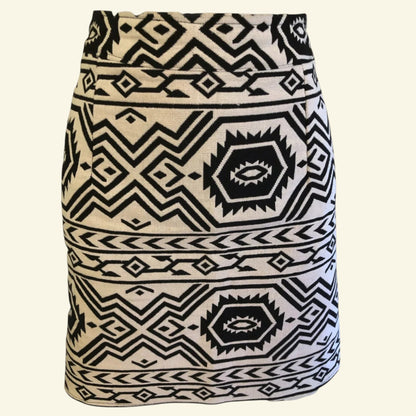 Anmol Black & White Aztec Print Cotton Mini Skirt UK 14 US 10 EU 42 - Timelessfashions
