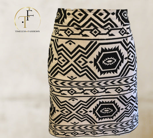 Anmol Black & White Aztec Print Cotton Mini Skirt UK 14 US 10 EU 42 Timeless Fashions