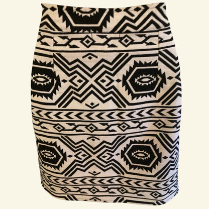 Anmol Black & White Aztec Print Cotton Mini Skirt UK 14 US 10 EU 42 - Timelessfashions