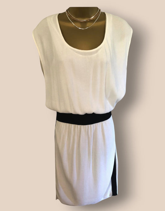 Yigal Azrouël Ivory Textured Crepe Black Zip Dress UK 8 US 4 EU 36 IT 40 Timeless Fashions