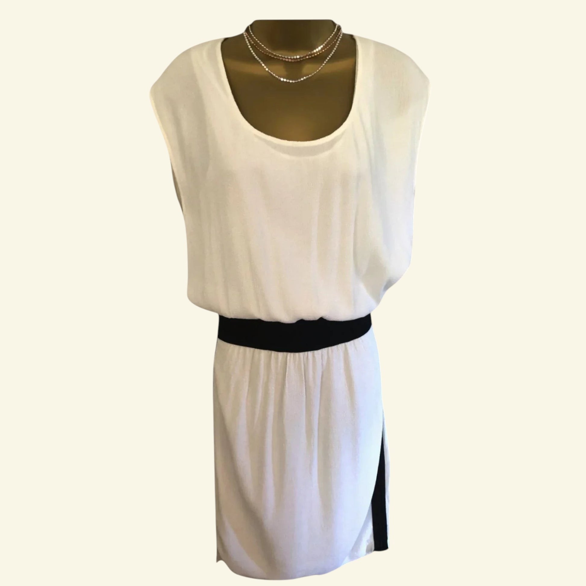 Yigal Azrouël Ivory Textured Crepe Black Zip Dress UK 8 US 4 EU 36 IT 40 - Timelessfashions